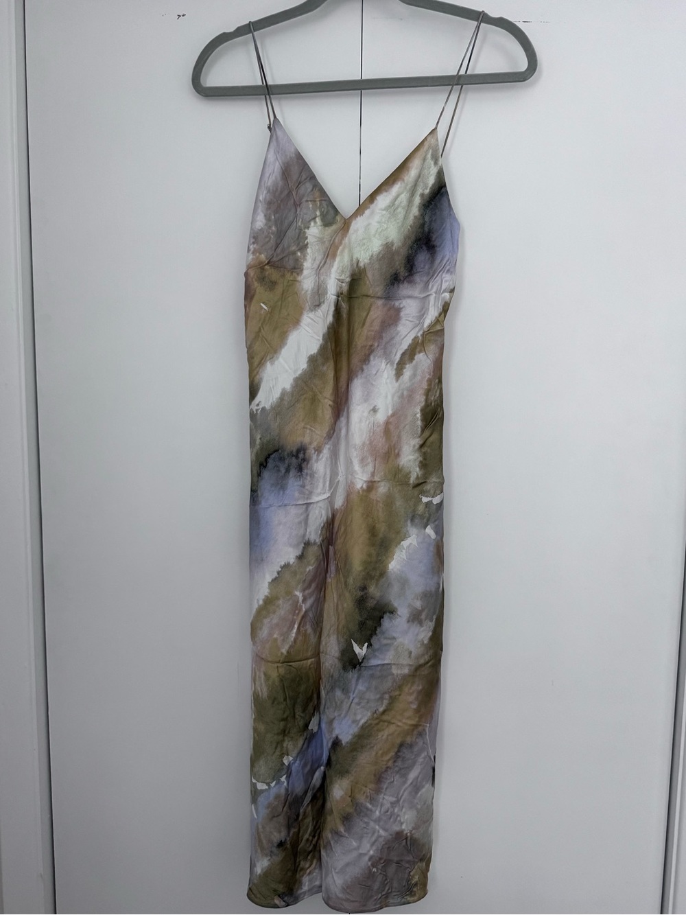 Cami NYC Olive Blue Gray Watercolor Midi Slip Dress
